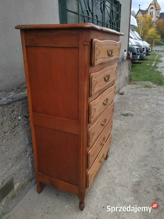 Wysoka dębowa stylizowana komoda szyfoniera Meble Wałbrzych sprzedam