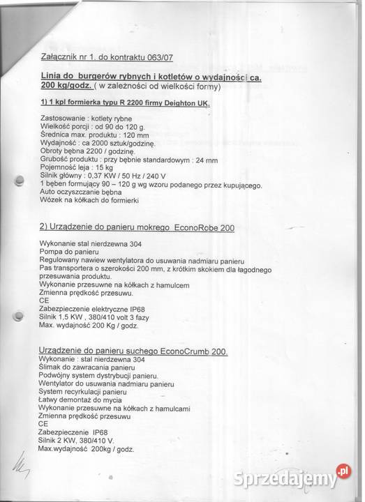Sprzedam linię do produkcji burgerów rybnych i Susz