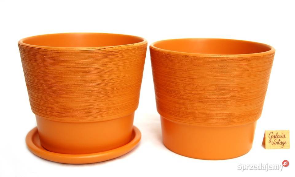 doniczka ceramiczna z podstawką pomarańczowa 2 pomarańczowy