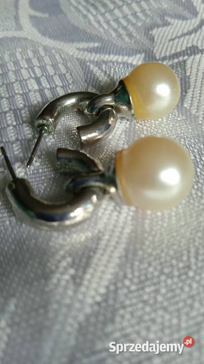 POSREBRZANE KOLCZYKI Z OKAZAŁĄ PERŁĄ posrebrzane