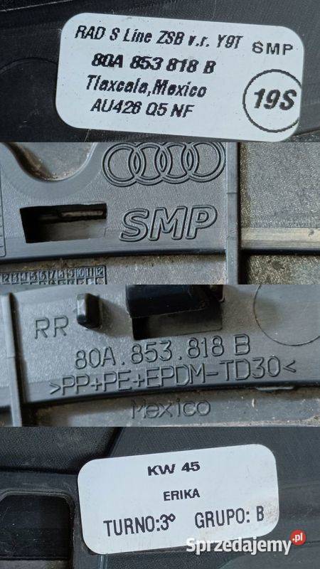 AUDI Q5 SLINE LISTWA NA BŁOTNIK PRAWY TYŁ wielkopolskie Pleszew