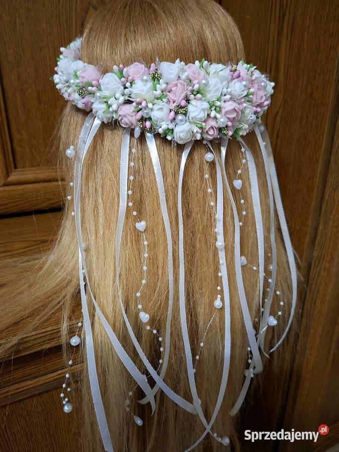 Wianuszek komunijny asymetryczny biało różowy Borów