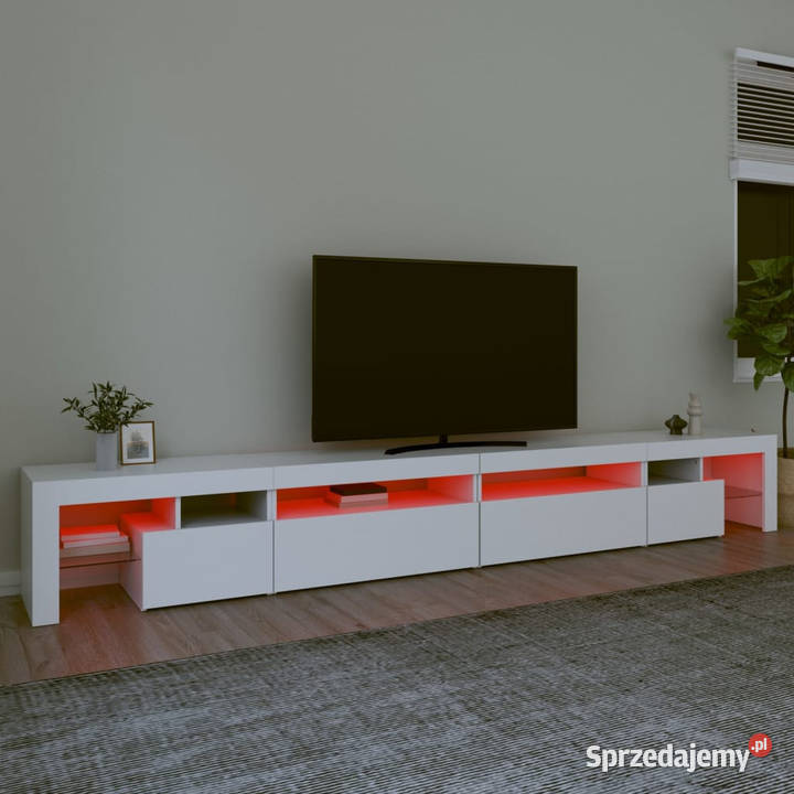Szafka pod TV z oświetleniem LED biała RTV Warszawa