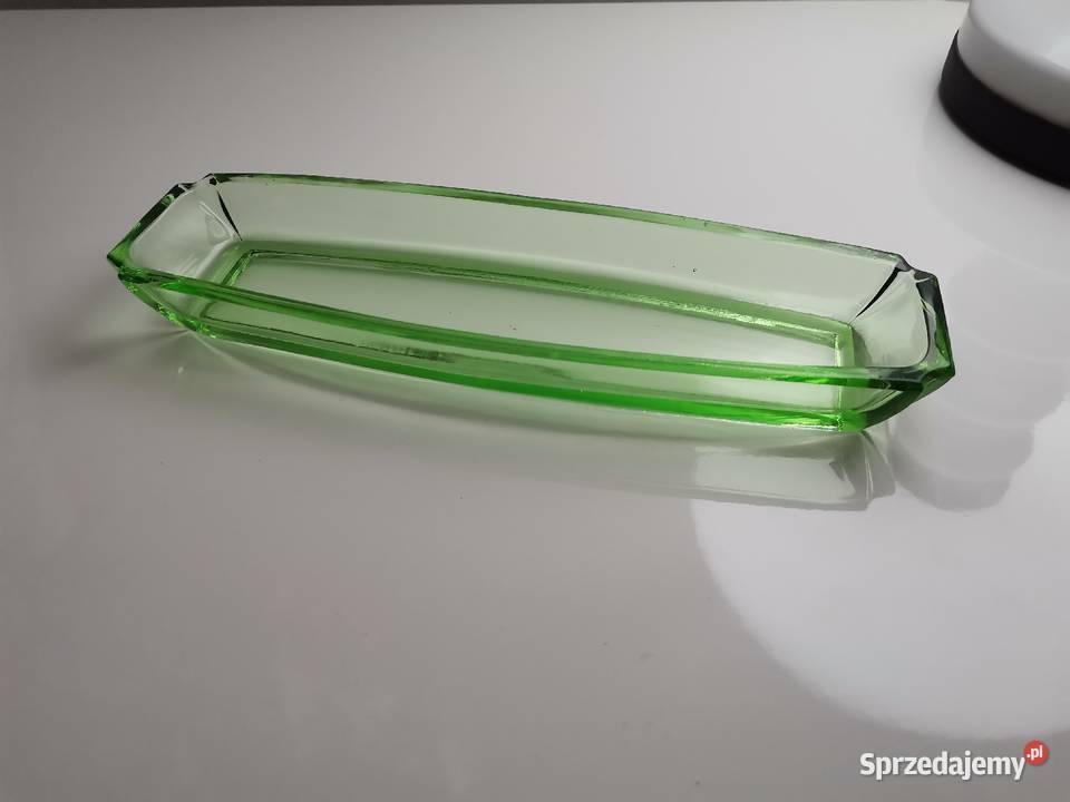 Stara zielona paterka tacka szkło Art Deco