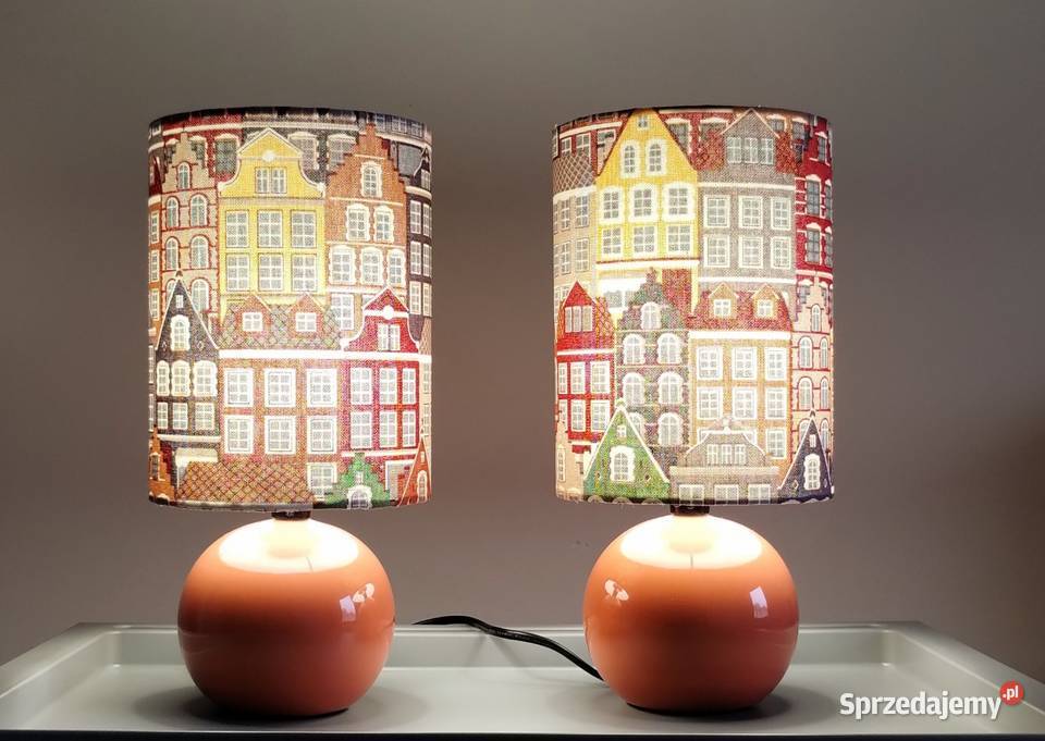 Komplet 2 abażury z tkaniny kolorowe kamieniczki