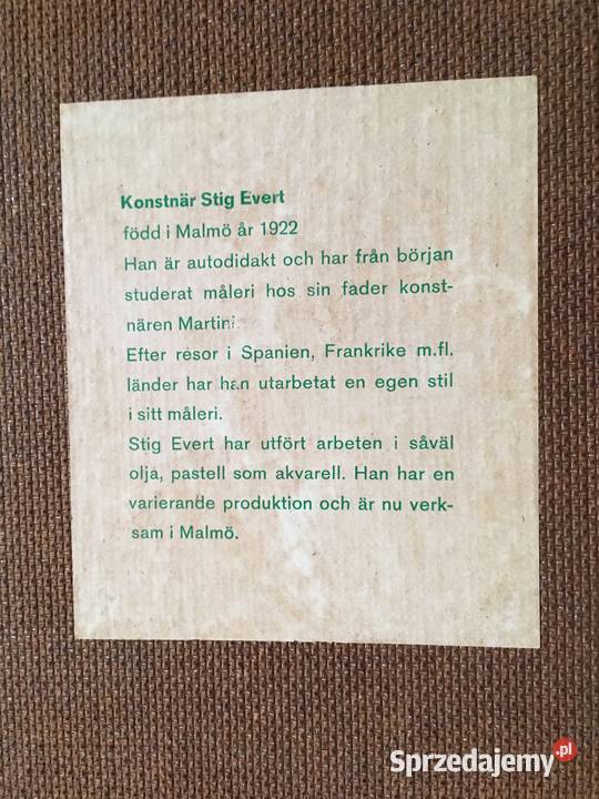Stary obraz szwedzki pejzaż Konstnar Stig Evert Warszawa