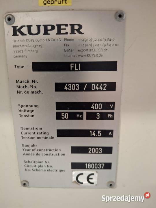 Spajarka do forniru KUPER FLI 1000 2003 Rzezawa