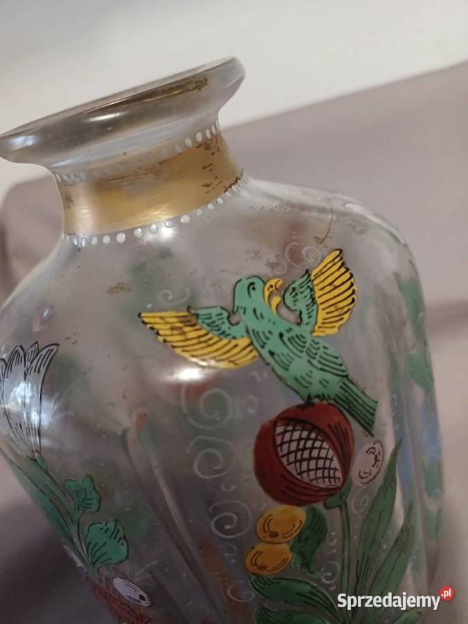 Szklana ręcznie malowana karafka z pocz XX w Porcelana i szkło