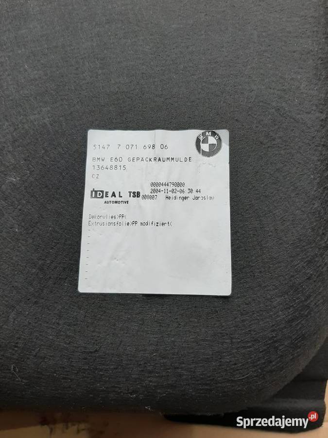 Wkład Wnęka Koła Zapasowego Bagażnika BMW E60 Szydłowiec