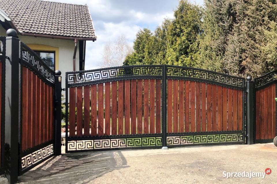 Brama 34 m dwuskrzydłowa kuta drewno łuk OCYNK ocynk Szczecin