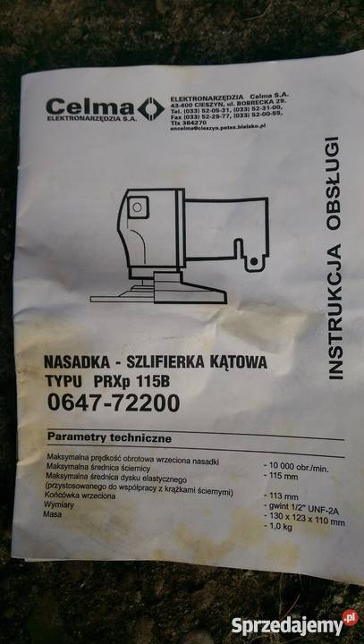 Nasadka do szlifierki kątowej PRXp 115B CELMA NO małopolskie Bochnia