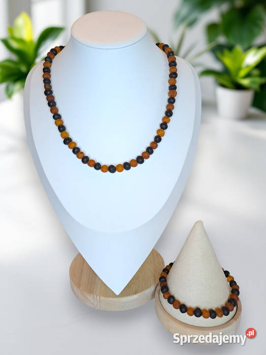 Korale i bransoletka z bursztynu baroczek koniak Warszawa