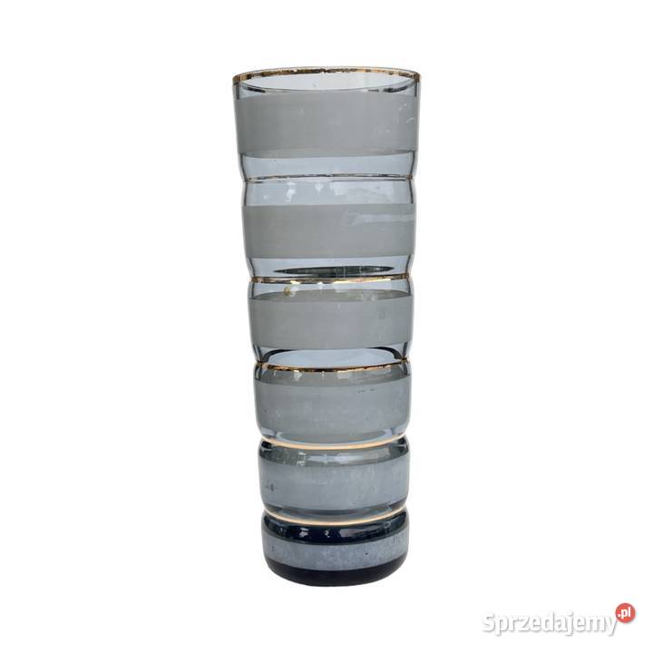 Szklany wazon z dymionego szkła z dekoracją w Warszawa