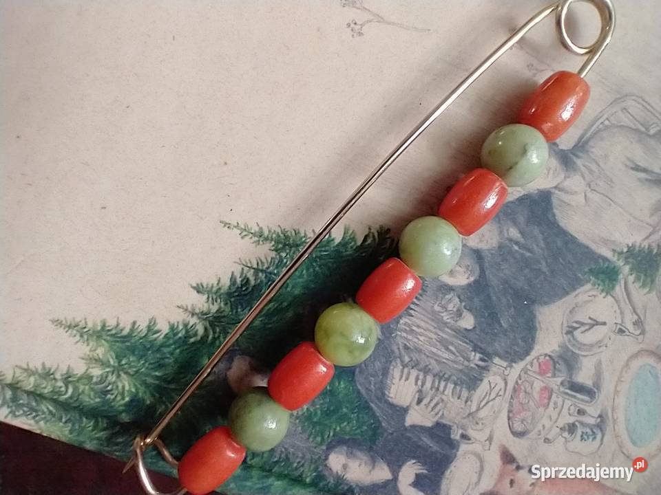 Długa spinka broszka mosiądz złota naturalne Łódź