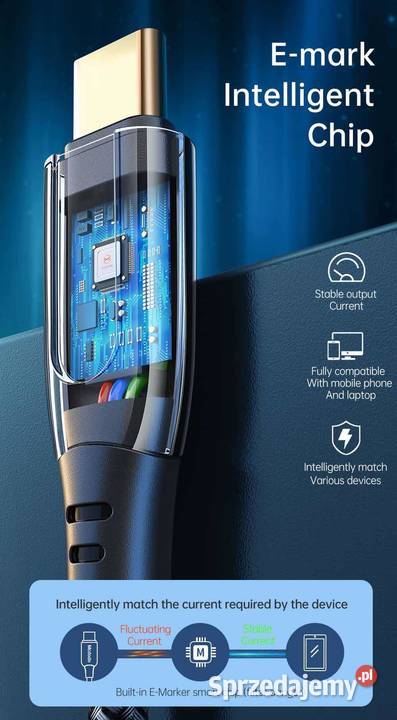Kabel USBC typC typeC 2m 100W PD do ładowania i śląskie Siemianowice Śląskie