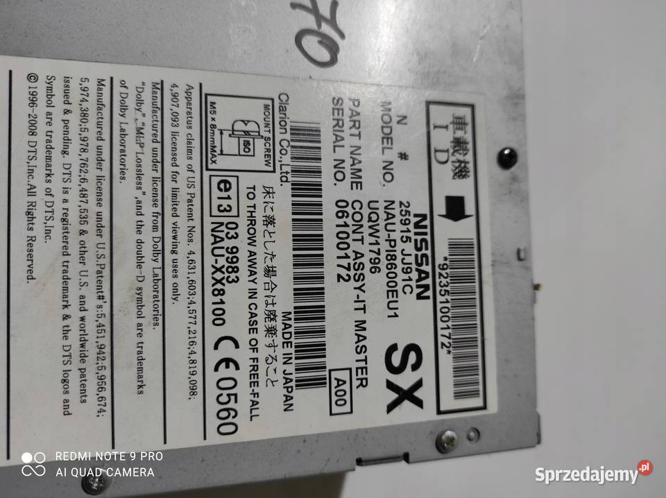 Radioodtwarzacz INFINITI QX70 FX30d FX35 FX37 osobowe wielkopolskie Nowy Tomyśl
