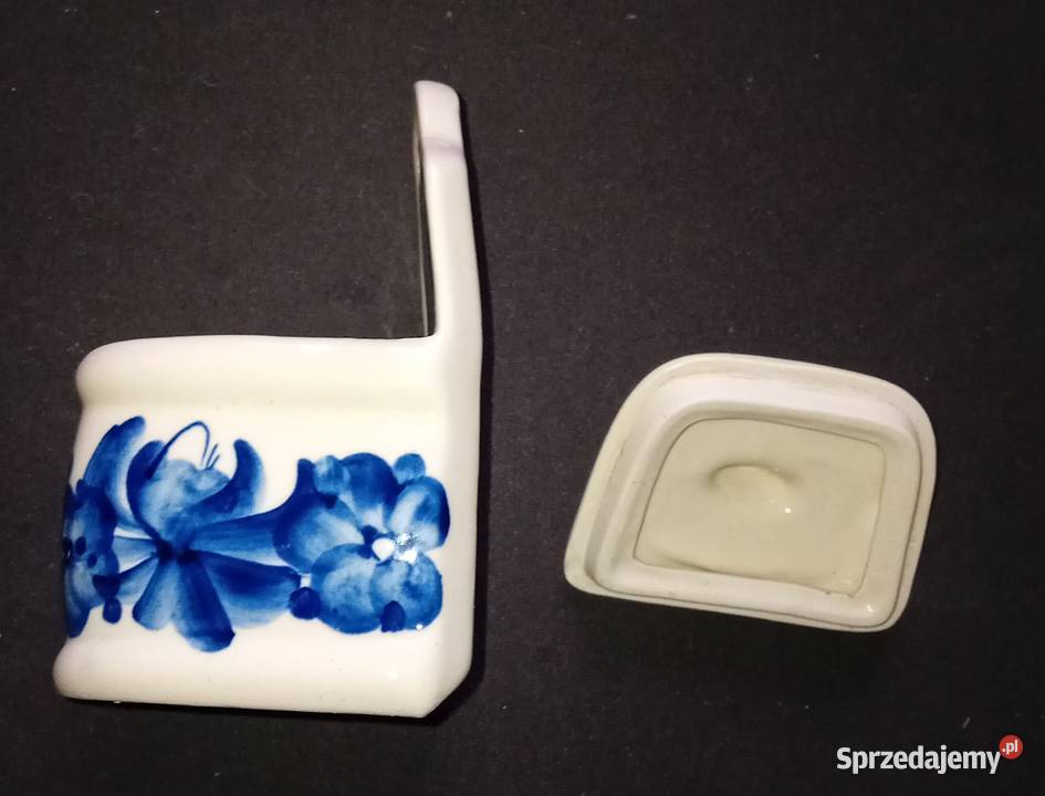 Fajansowy ręcznie malowany zawieszany pojemnik wielkopolskie Koźminek