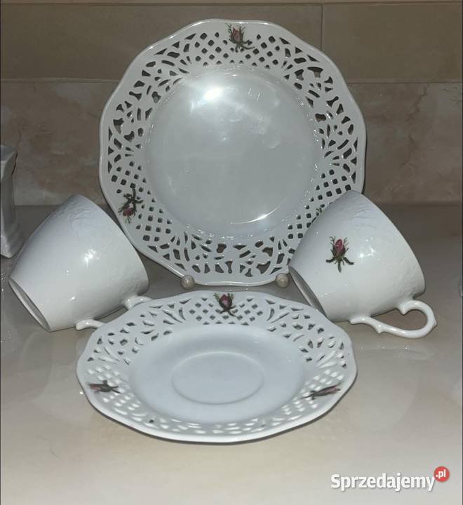 Filiżanka z talerzykiem Ażur Biała porcelana z Gdańsk