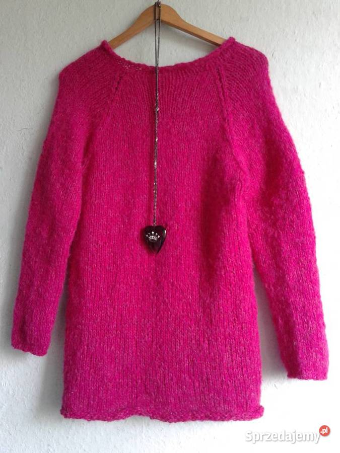 Sweter z alpaki z warkoczami fuksja Katowice sprzedam