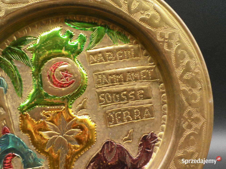 Mosiężny emaliowany ozdobny talerz ścienny Raszków