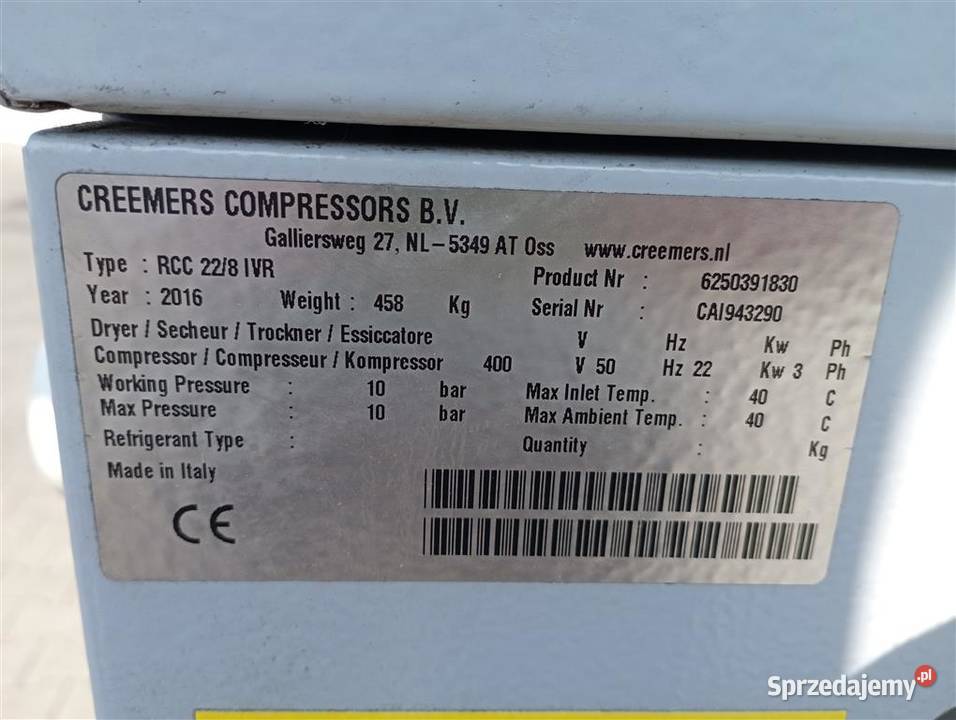 Sprężarka CREEMERS RCC 228 IVR 22KW S013740 Wilków sprzedam