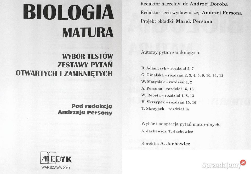 Biologia Wybór testów Matura Andrzej Persona lubelskie Chełm