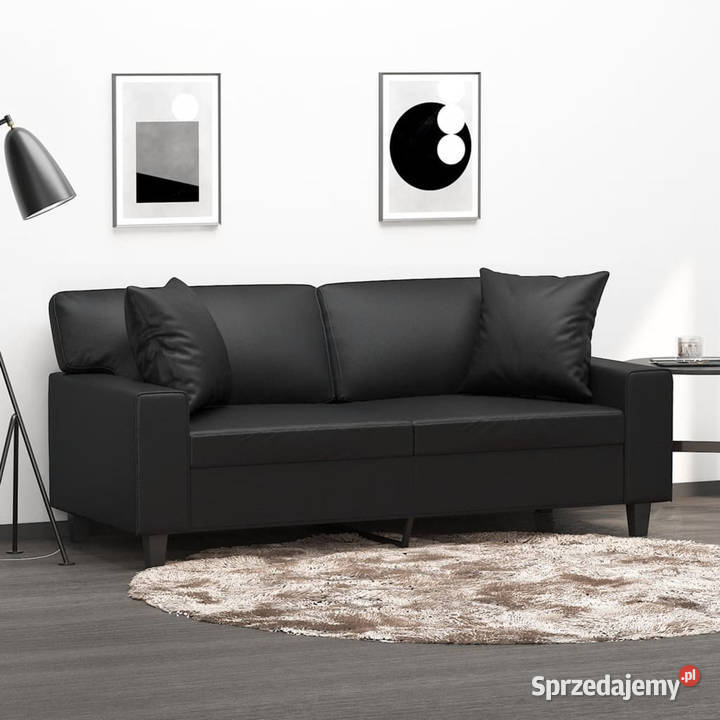 2osobowa sofa z poduszkami czarna 140 sztuczna Warszawa