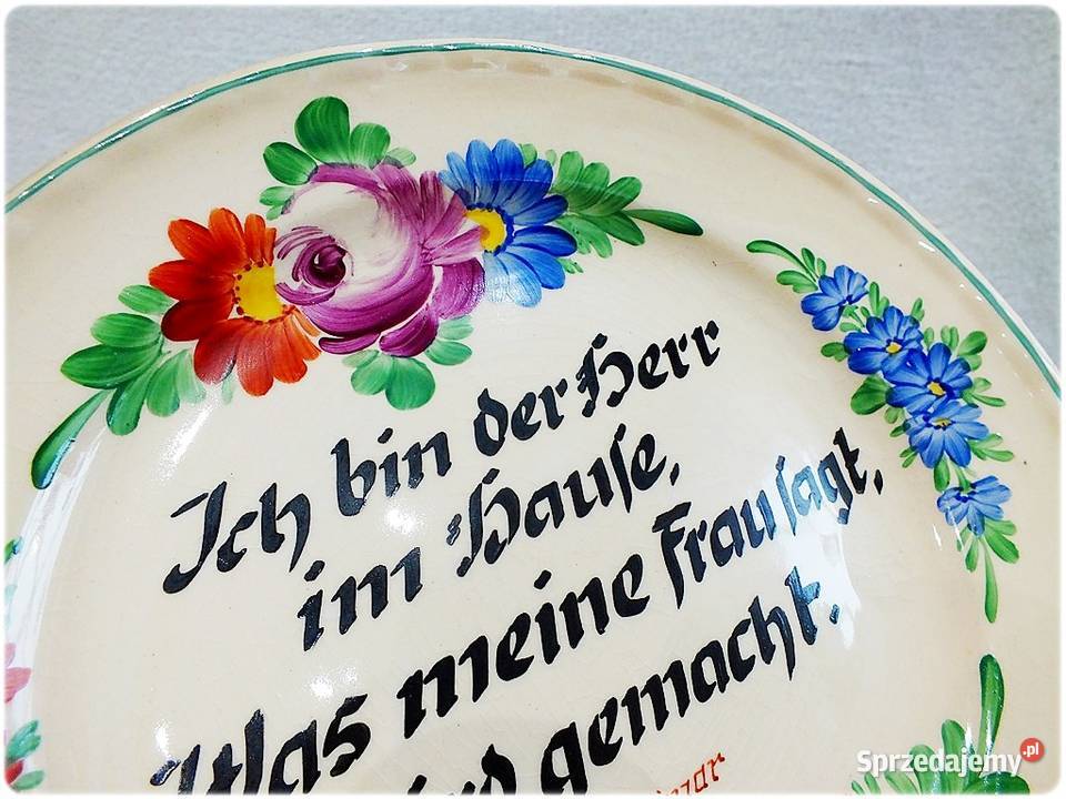 Stary Talerz naścienny malowany z sentencją lata lubuskie Żary