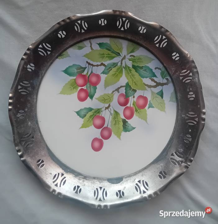Ceramiczna patera art deco z cynowym niklowanym Koźminek sprzedam