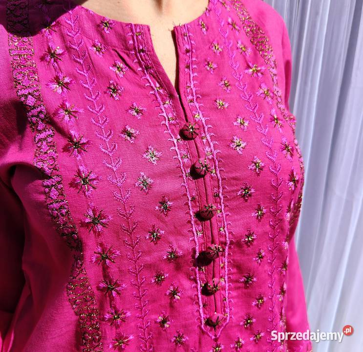 Różowa tunika boho XL 42 bawełna róż złoto haft Rozmiar 42(XL) Szczecin