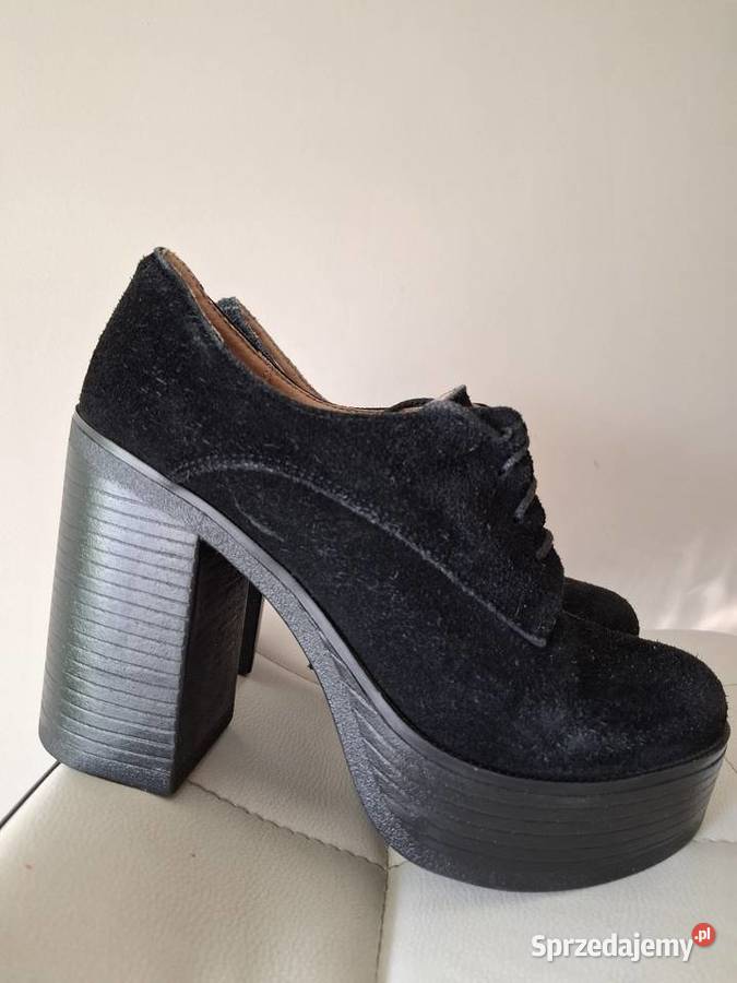 Czarne botki 40 oxfordy na platformie wysoki Kraków