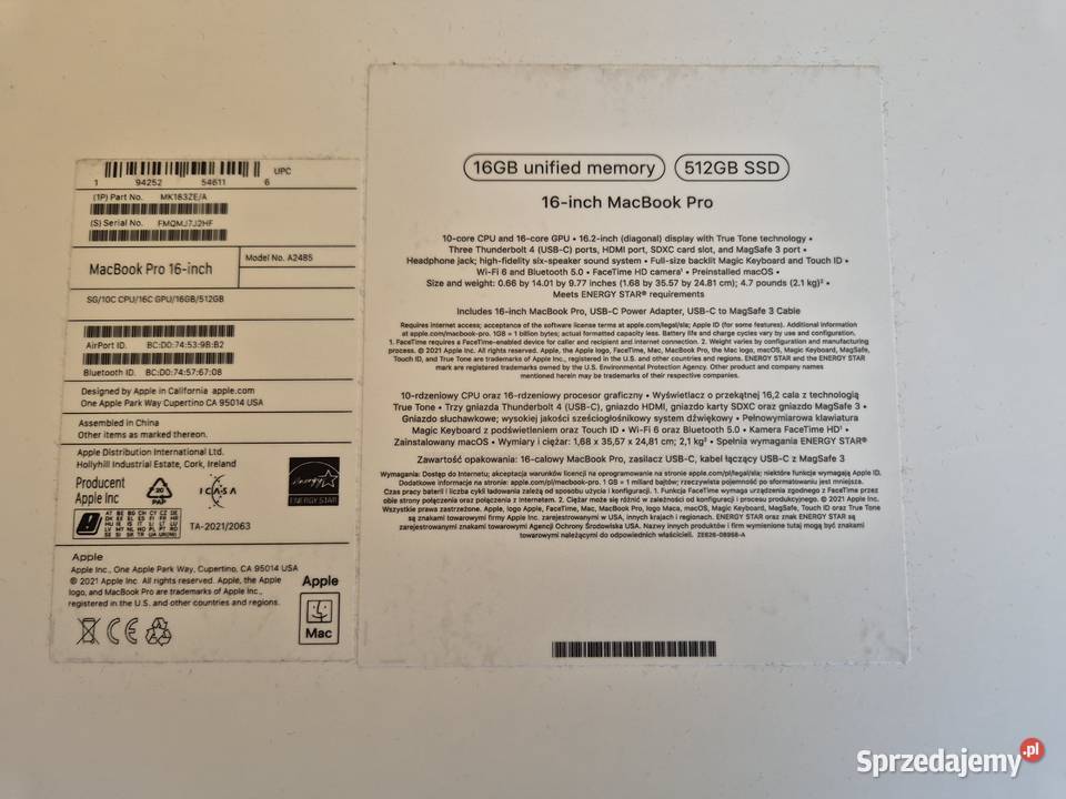 MacBook M1 PRO 16GB RAM 512GB SSD Lublin