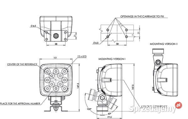 Lampa robocza LED kwadratowa 1750 lm 1235V