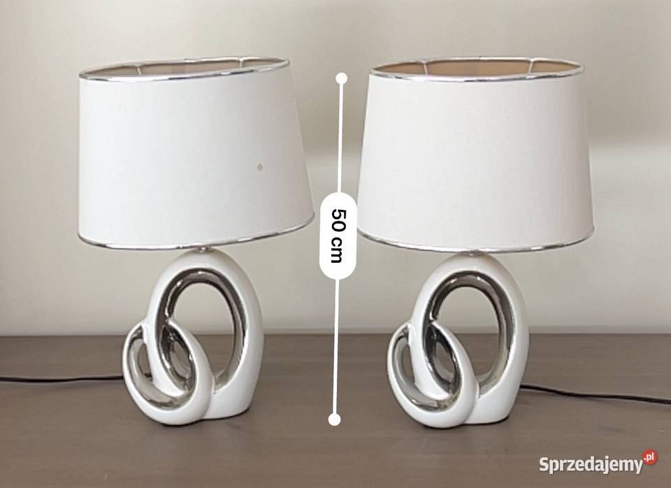 Dwie lampki stołowe ceramiczne białosrebrne 50 mazowieckie Warszawa
