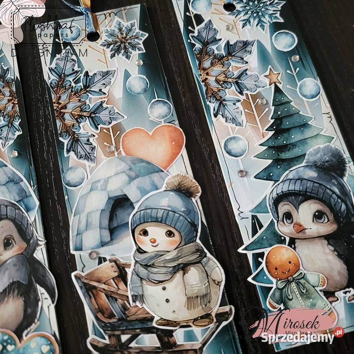 Zakładka do książki zima pingwin bałwan ręcznie Łódź