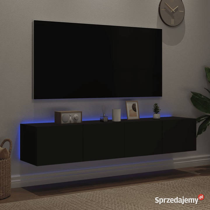Ścienne szafki TV z LED 2 czarne 80x35x31 Warszawa