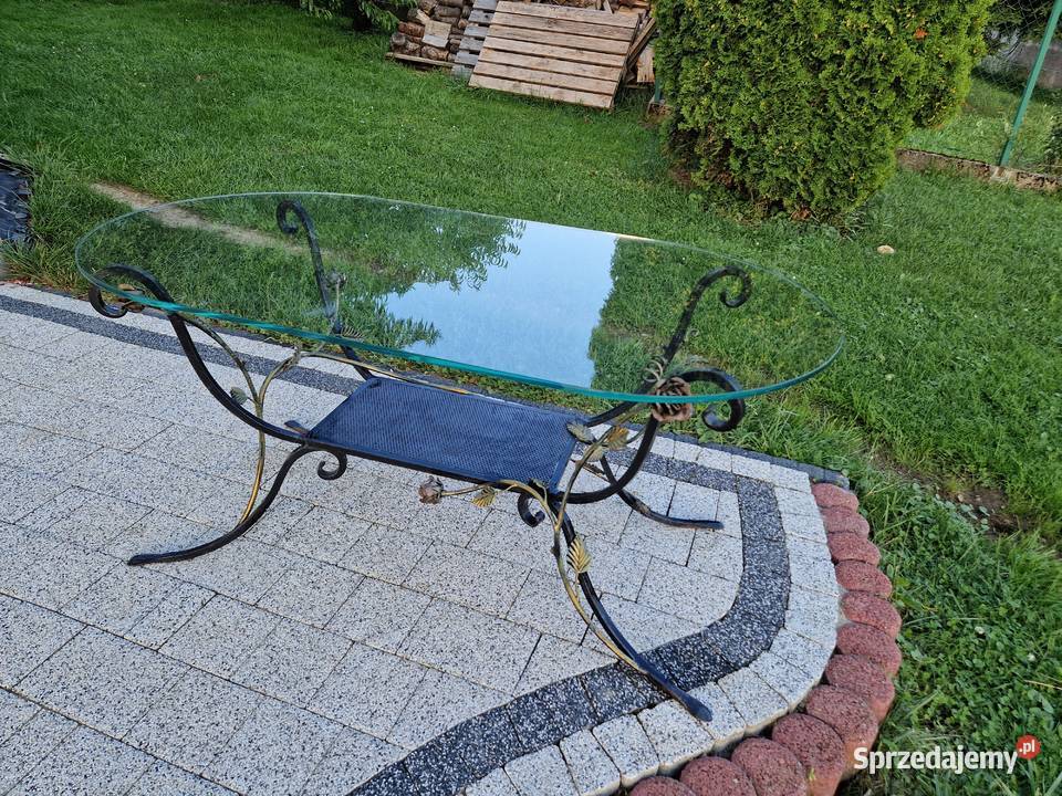 Stolik szklany narożny kuty stelaż Pisarzowa sprzedam