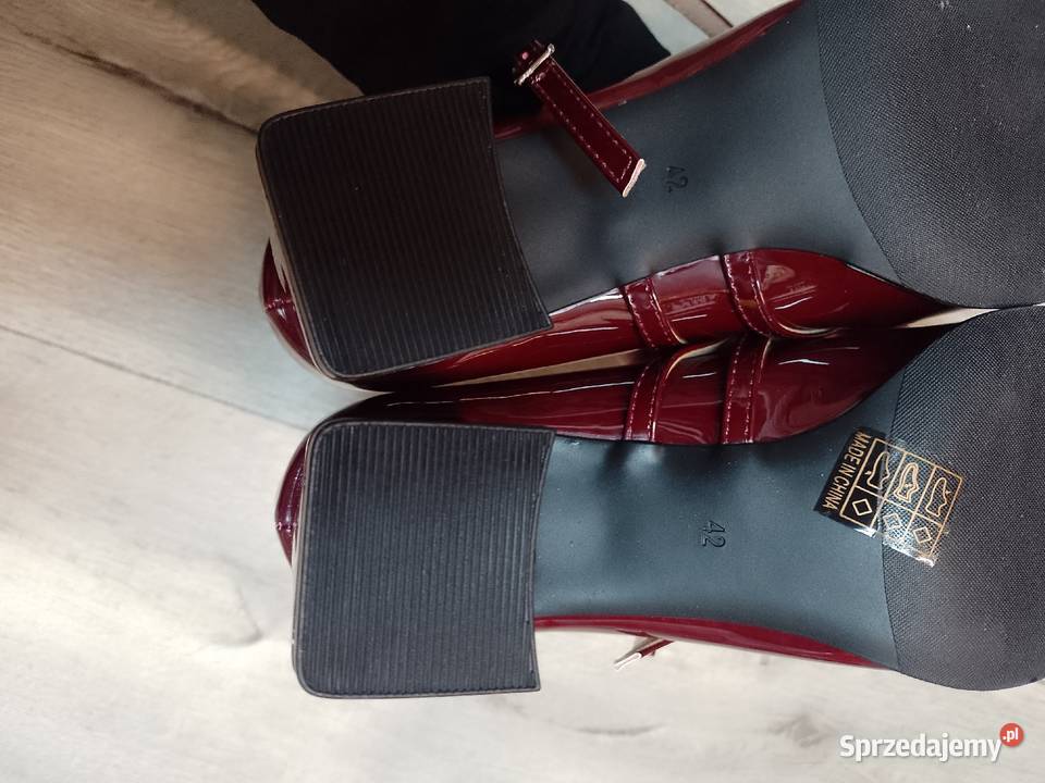 4142 Bordowe Burgundowe czółenka wieczorowe z Czółenka Obuwie Kraków