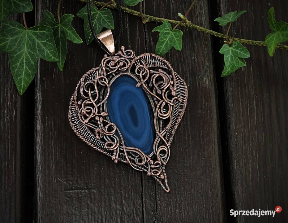 Zjawiskowy miedziany wisior niebieski agat Kraków sprzedam