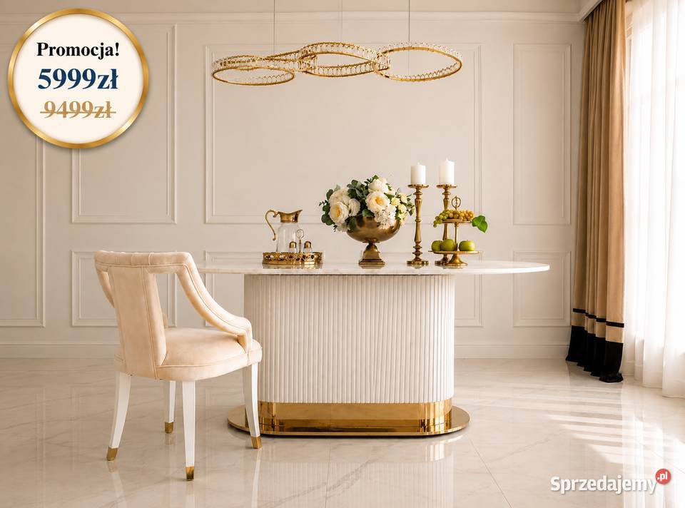 Stół ROYAL Glamour Złoty Biały Designerski Warszawa