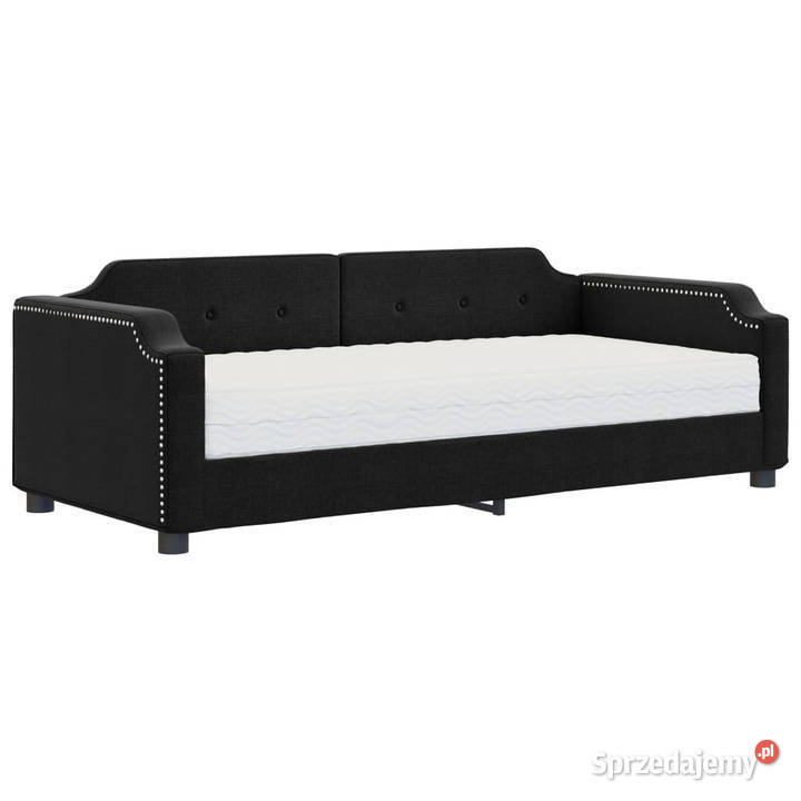 Sofa z materacem do spania czarna tkanina 90x200 66cm Łóżka Warszawa
