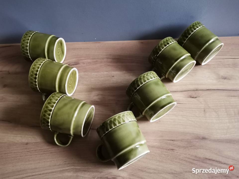 Stare nieużywane kubki 7 zielony porcelit Siemianowice Śląskie