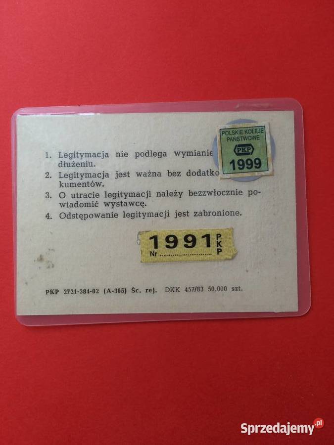 1594 Legitymacja Rent Kolejowych Szczecin sprzedam