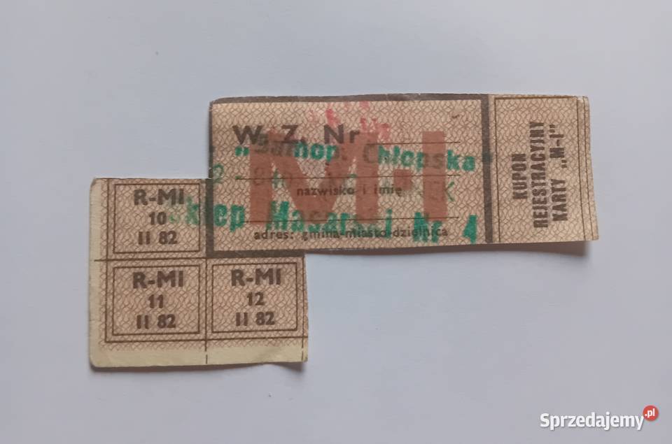 Kartka zaopatrzeniowa MI luty 1982 r Oryginał z Koźminek