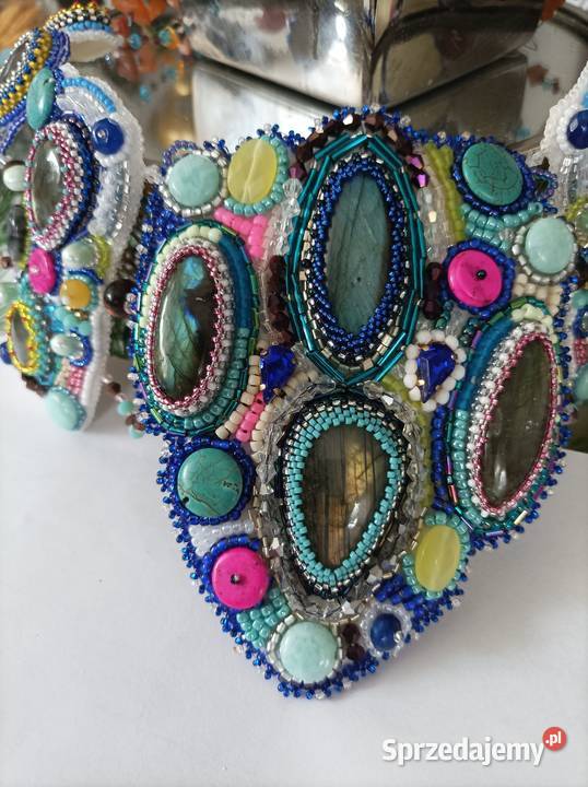 Duży okazały naszyjnik z kamieni labradoryty Częstochowa