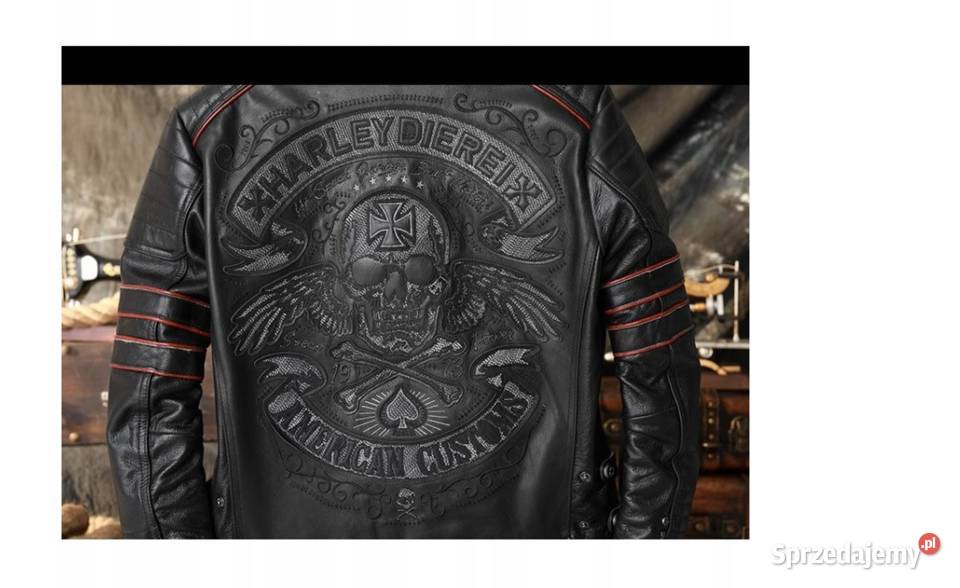 KURTKA MOTOCYKLOWA SKÓRZANA Z HAFTEM CZASZKA Sosnowiec