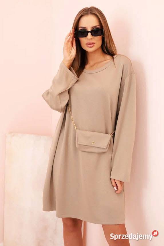 Sukienka damska wiskozowa Plus Size z torebką na