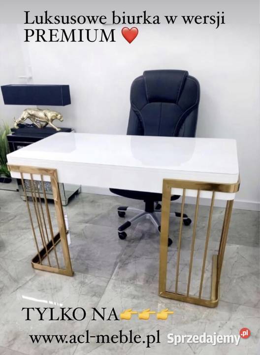Białe złote biurko ze stali nierdzewnej Luxury małopolskie Golkowice