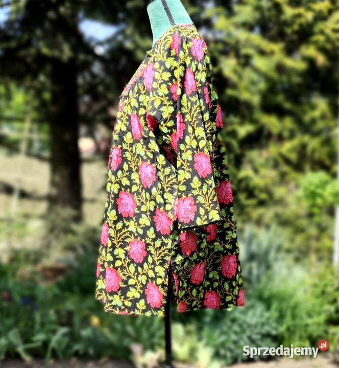 Czarna tunika folk XXL 44 bawełna kwiaty róże Topy i koszulki Szczecin