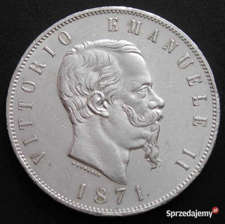WŁOCHY 5 LIRÓW 1871 KRÓL WIKTOR EMANUEL II Łódź sprzedam